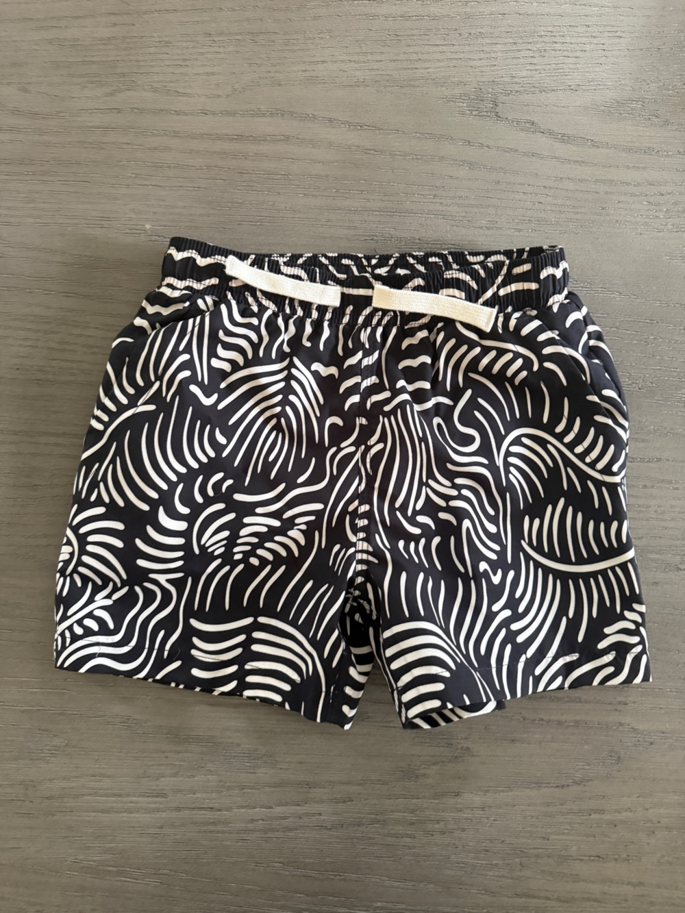 OAS Kids Swim Trunks Black and White Abstract Print